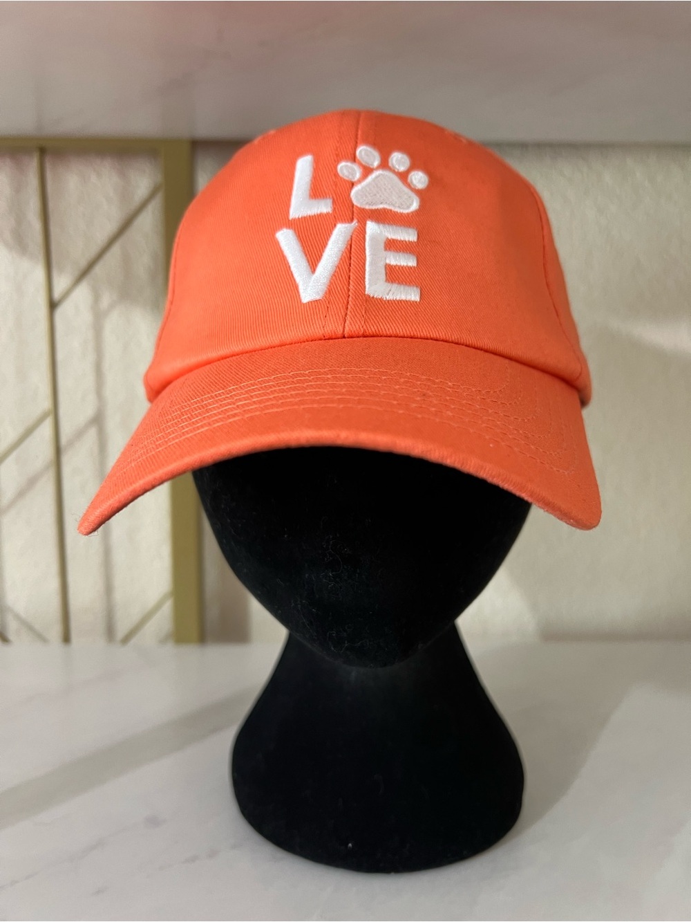 NWT Orange 'LOVE' Paw Embroidered Dog Lover Hat Adjustable